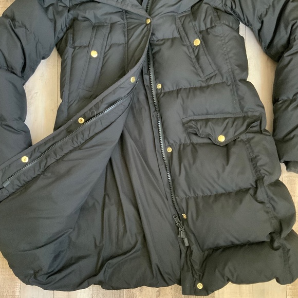 J Crew Down Filled Hooded Puffer Coat Jacket Faux Fur Trim Black SZ S - Picture 11 of 16